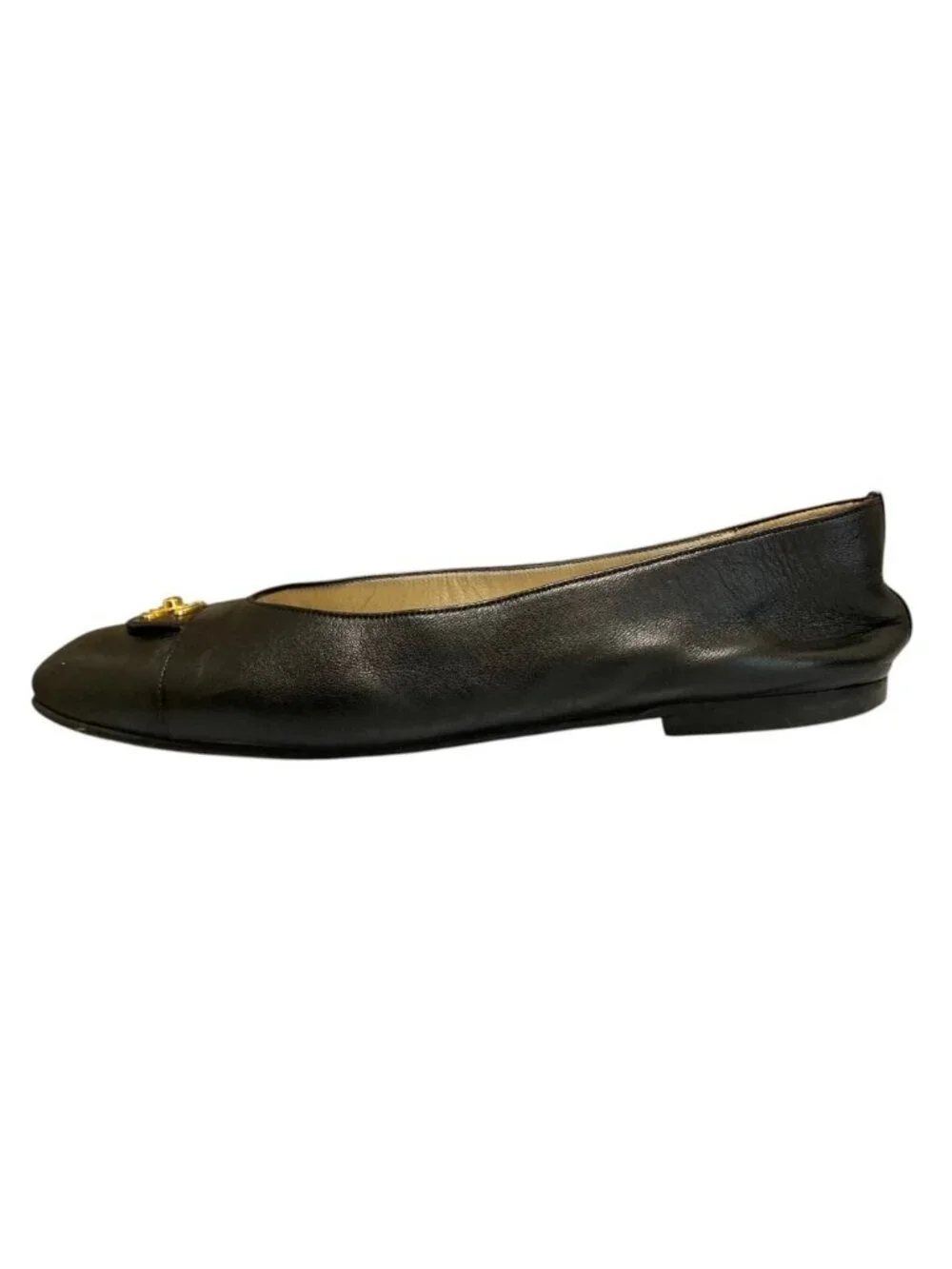 Chanel Turnlock CC Logo Plain Toe Shoes Flat Leather Pumps Black